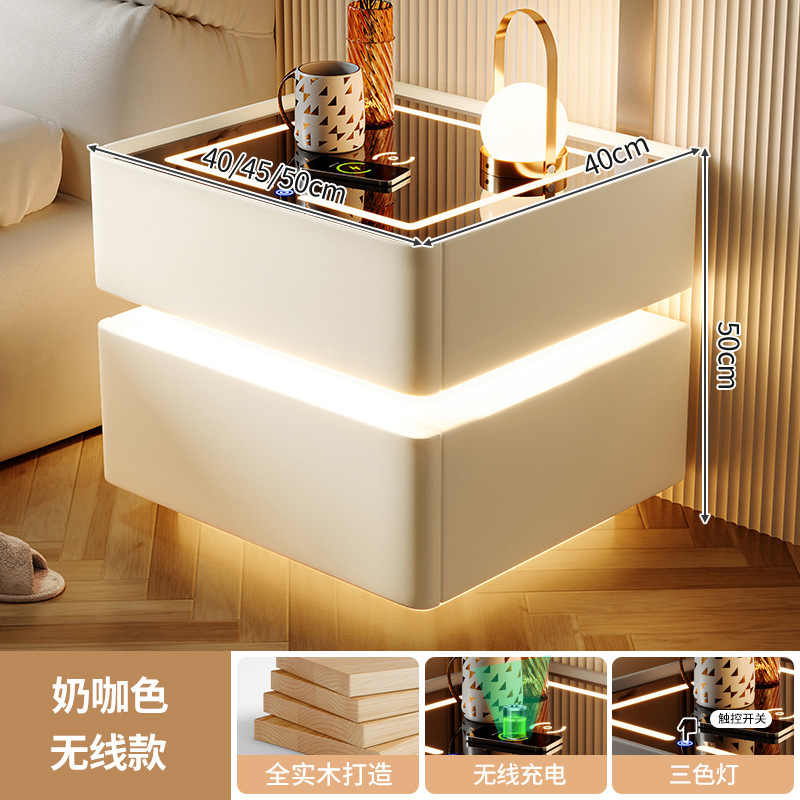 Mesita de noche inteligente, lujo ligero, alta calidad, madera maciza con luz 2024, nuevo dormitorio con cerradura, pequeño gabinete, simple y moderno