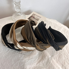 韓版寬邊壓發交叉發箍髮飾四季可賣拼色百搭頭箍高級感發卡發箍女
