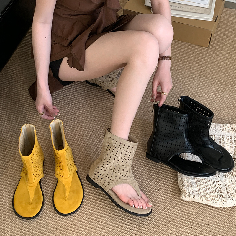 French-style Thong Sandals, Hollow Breathable Cool Boots, 2026 Summer New Model, Height-increasing Roman Shoes, Short_voghion.com