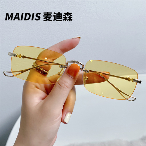 Jet 3519 new small frame myopia glasses metal marine sunglasses small square frame frameless simple sunglasses