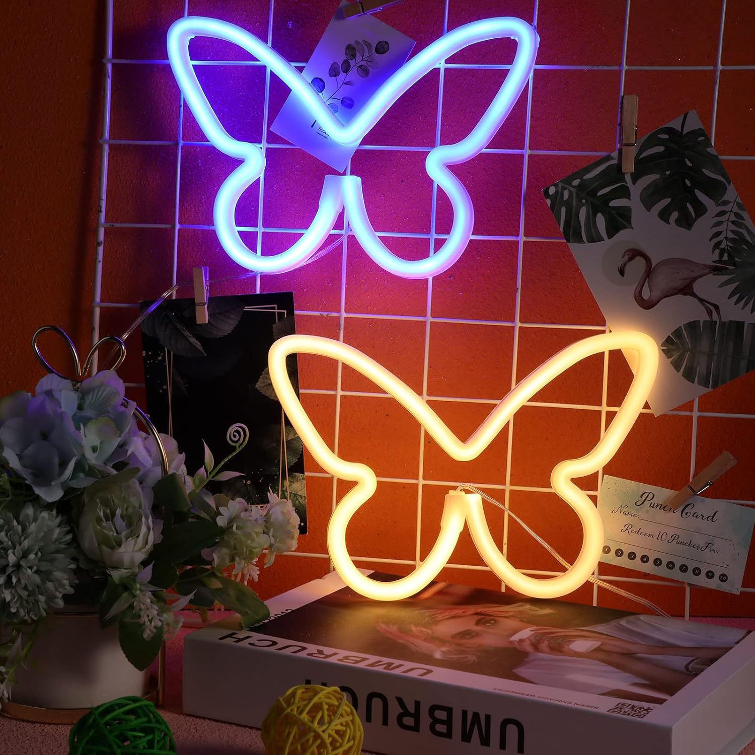 Neón LED luz de modelado mariposa Amazon en stock entrega de una sola pieza dormitorio decoración de la pared regalo de cumpleaños
