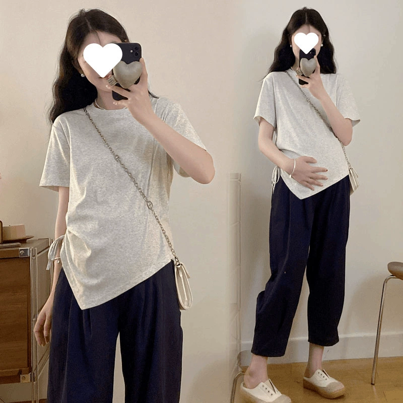 Летняя одежда для беременных свободная эластичная веревка неправильный дизайн топы для отдыха