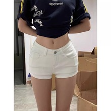 美式辣妹白色性感牛仔超短裤女秋冬设计感紧身高腰显瘦包臀热裤子