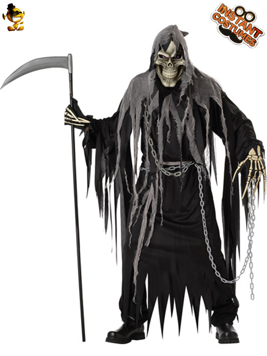 Disfraz de Halloween para adultos, disfraz de rey de la muerte con hoz, monstruo de terror, misterioso disfraz de muerte, traje para actuación en fiestas de carnaval de Halloween.