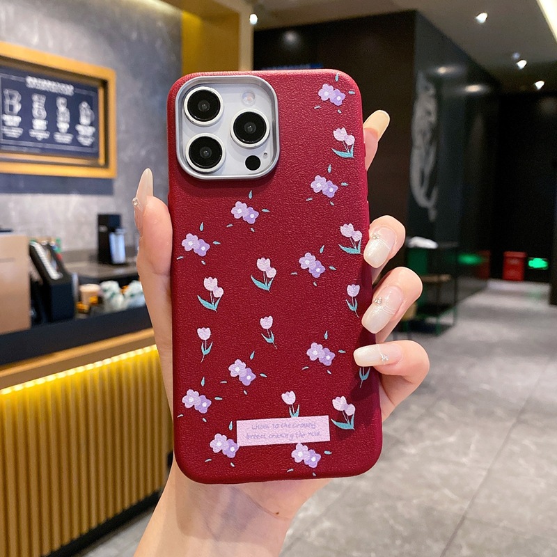 TPU leather pattern-[small flowers] wine red