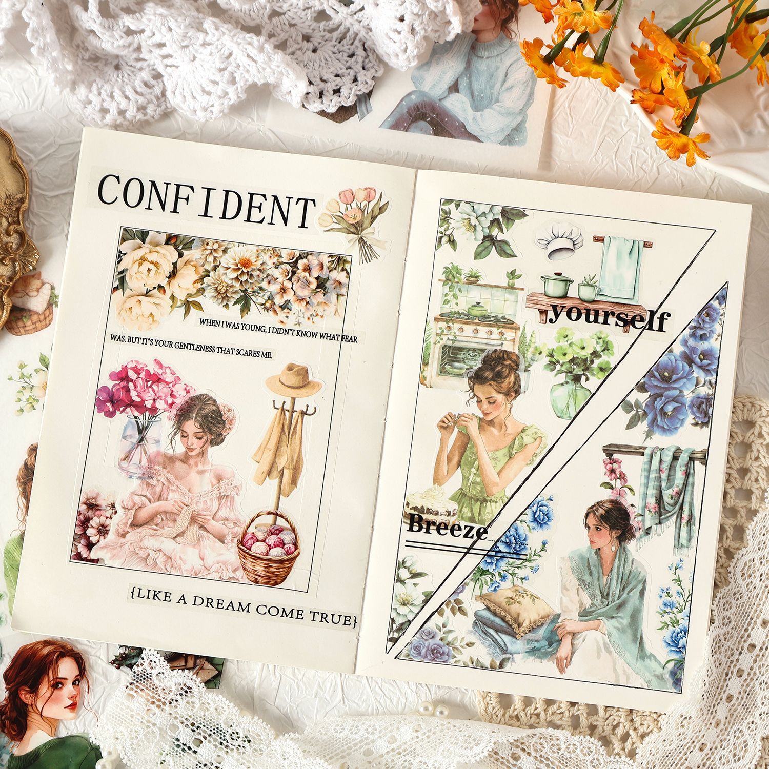 Yin Mo Hua Man Pegatinas de pet transparentes a prueba de agua Pegatinas de diario de bricolaje Pegatinas de chicas europeas retro transfronterizas