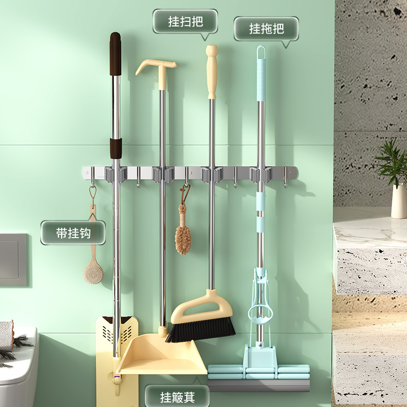 304 de acero inoxidable MOP rack Punch-libre multi-funcional gancho baño cocina de almacenamiento fregona clip de suministro directo de fábrica