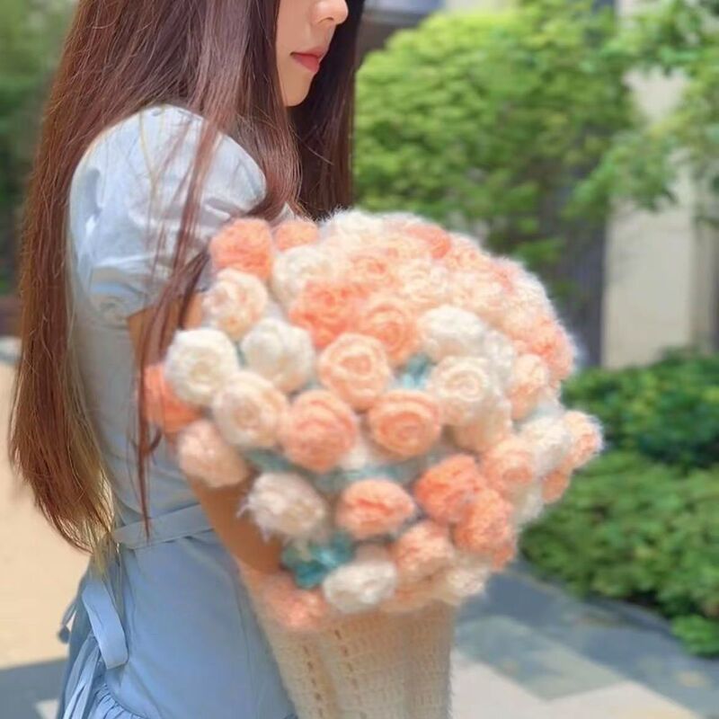 新款梦幻渐变玫瑰花毯 diy手工编织毛线花束毯子成品送女友礼物用|undefined