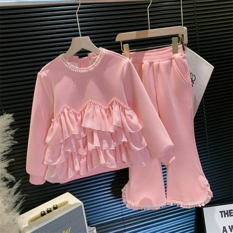 Completo due pezzi per bambina con bordo a volant stile chic_voghion.com