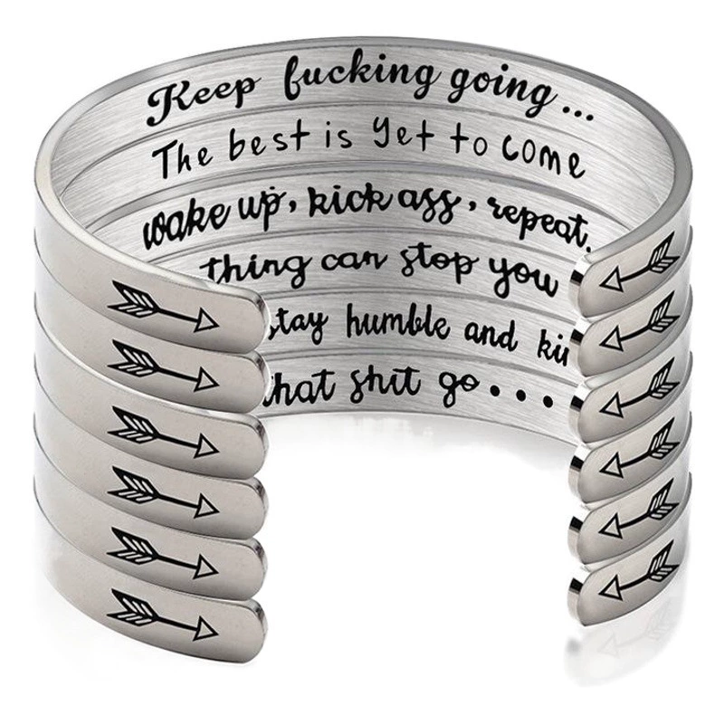 Браслет из нержавеющей стали с C-образным отверстием, вдохновляющая гравировка, разноцветный, браслет «Собери силы и продолжай движение», аксессуары оптом
