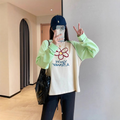 朵妮 减龄治愈花朵印花宽松显瘦撞色插肩袖叠穿圆领T恤女2025秋