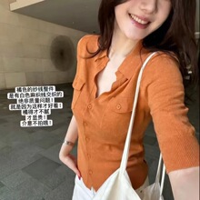 蚂蚁腰呼吸感中袖针织上衣亚麻橘亚麻米色藏青色源头工厂有吊牌