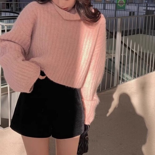 Lazy Style Retro Loose High Collar Knit Top for Women Autumn/Winter Upstairs Slimming Casual Sweatshirt Cardigan