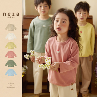 neza [Spring Picture Book] Children's Long Sleeve T-Shirt Spring Dress Girls' Base Shirt Boys' Clothes Children's Wear Solid Color