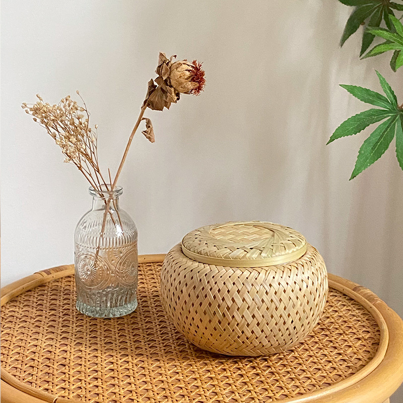 New Chinese-style bamboo woven housewarming wedding happy candy storage box tea snacks tea canister pastry tray creative gift box set