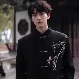 新中式立领中山装男DK制服学院风西装外套中国风垫肩订婚伴郎礼服