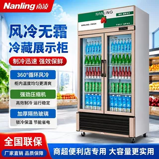 跨境批发立式双门冰柜 定制风冷无霜商用 便利店饮料保鲜冷柜现货