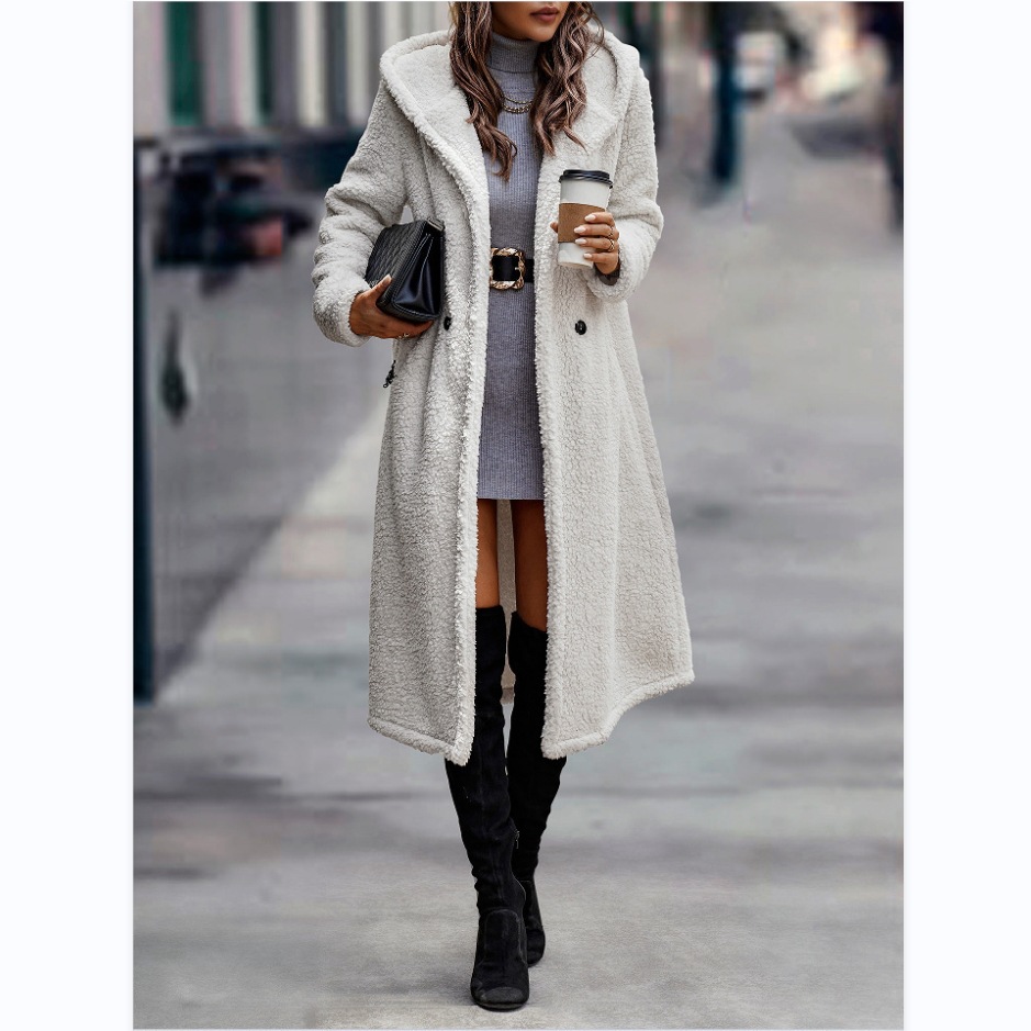 Damenbekleidung High-End-Windjacke aus Plüsch mit Kapuze für Damen, langer Mantel, Hot Girl-Windjacke für Damen_voghion.com