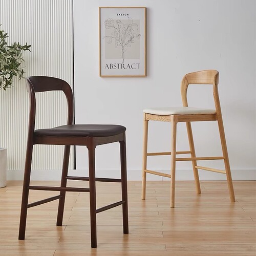 Nordic solid wood home bar chair ash high stool bar chair modern simple front desk reception back chair