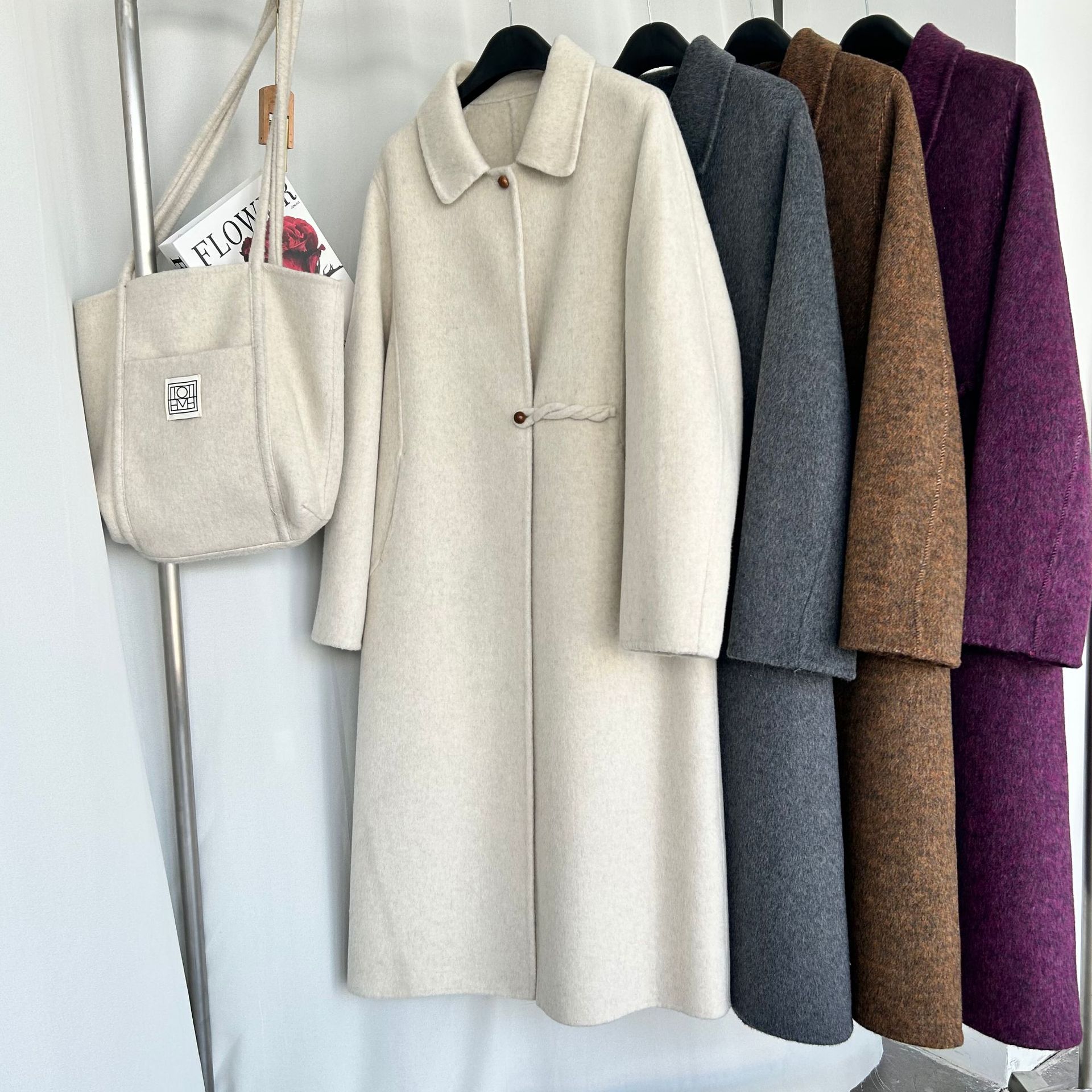 Purple Elegant Doll Collar Over-The-Knee Extended Autumn and Winter New Loose and Fashionable Double-Sided Wool Outwear for Women