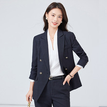 图曼朵职业套装2024女秋季新款长袖教资工装面试通勤西装休闲条纹
