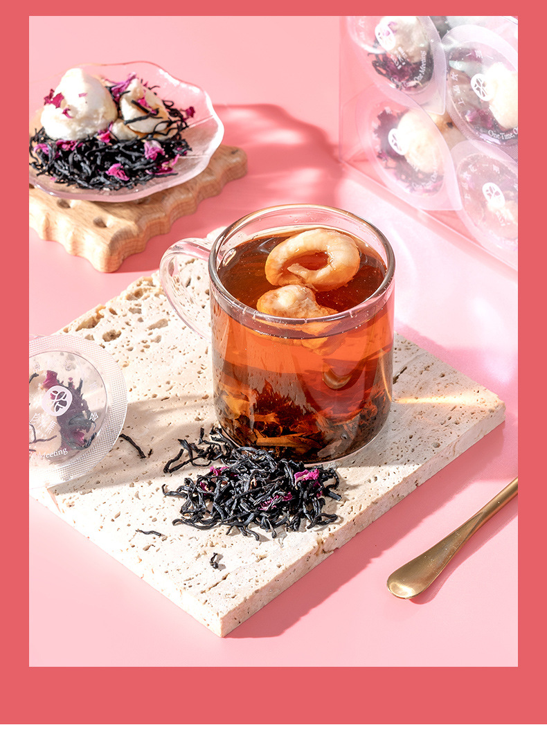 Rose Lychee Black Tea Mini Jar Floral Tea Blend 48g Hot Brew Sugar Free in use