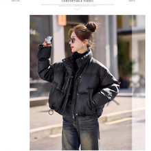 时尚短款皮立领羽绒服女冬季新款休闲保暖白鸭绒面包服外套