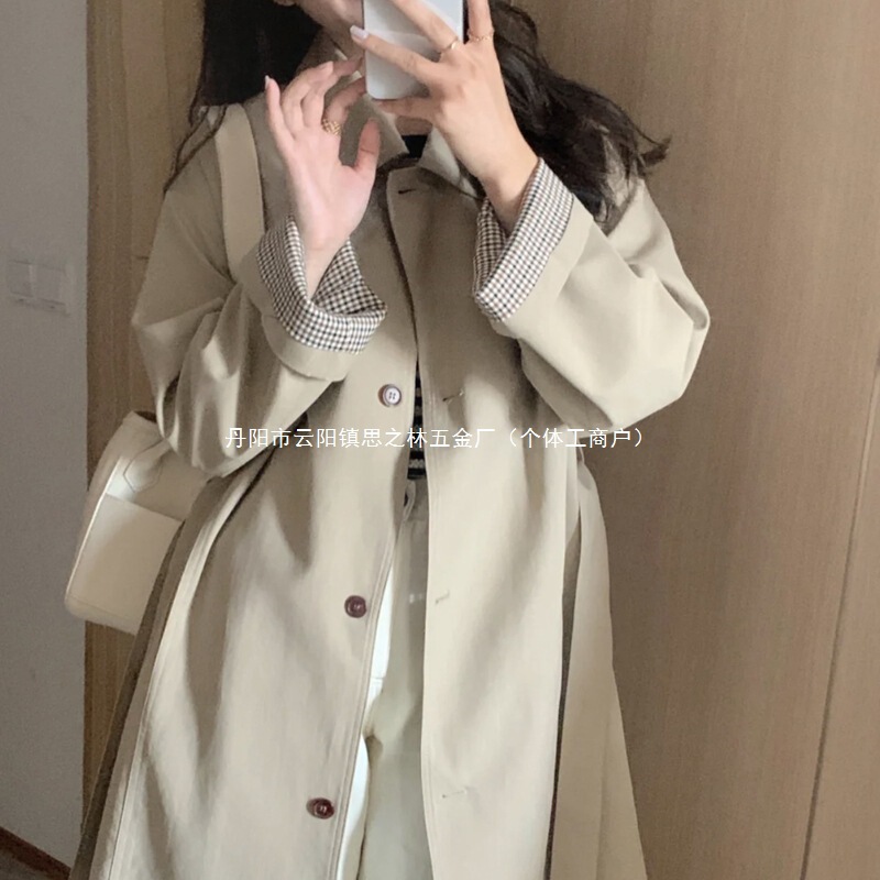 大码胖妹妹风衣外套女2025春季新款英伦风中长款系带收腰过膝大衣|undefined