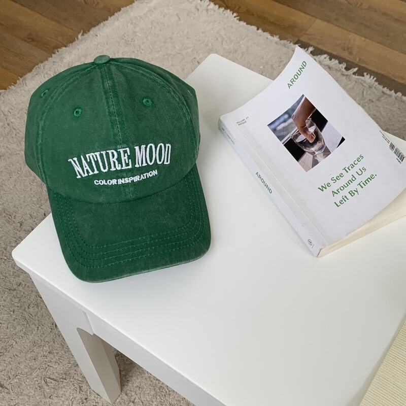 ~ Washed Retro Letter Peaked Cap for Women 2022 Spring K-Style Green Hat Baseball Cap Ins Trend