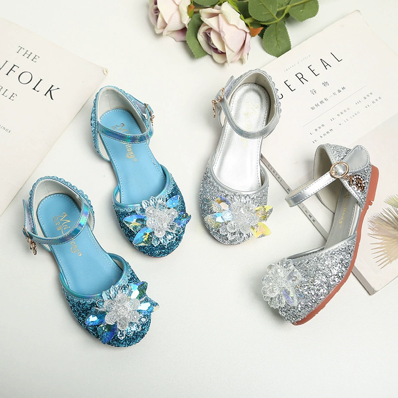 2025 весна и лето новый стиль Принцесса Аиша детская кожаная обувь с блестками бант детская обувь женская милая принцесса со стразами