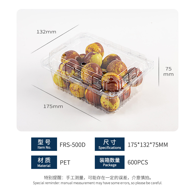 Caja de embalaje de fruta desechable caja de embalaje de plástico transparente caja de corte de fruta para llevar con tapa supermercado caja de frutas y verduras al por mayor