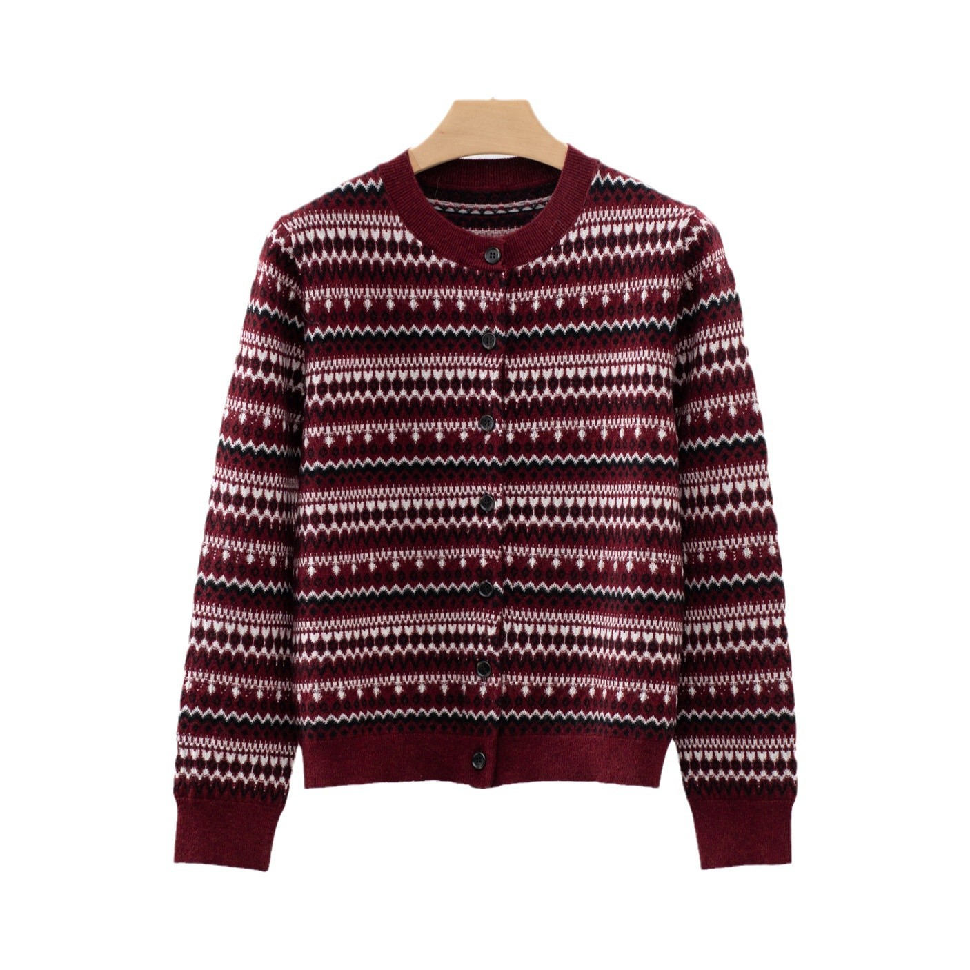 (2개) LP25 이른 봄 새 홀리데이 시리즈 캐시미어 울 니트웨어 라운드 넥 캐주얼 올 매치 자카드 카디건