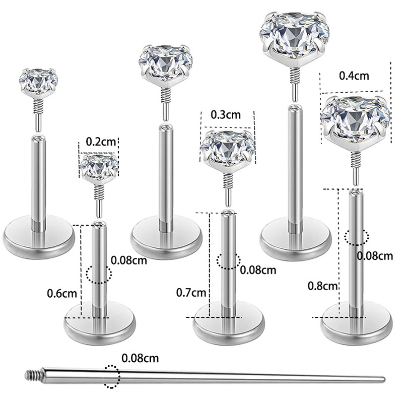 Silver pointed spike labret stud material detail