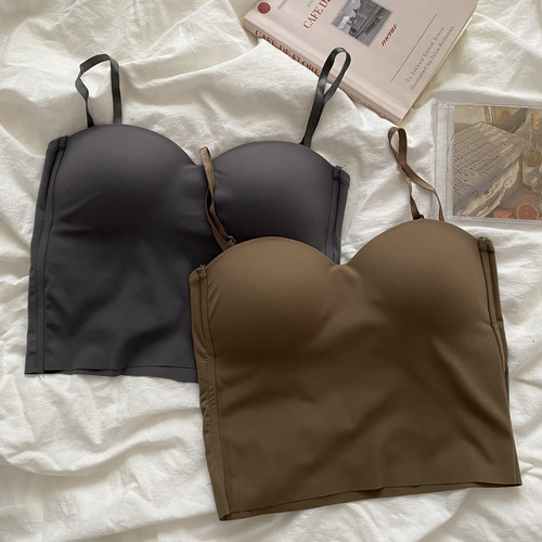 Ice silk sports hot girl Hong Kong style small camisole women's inner wear with breast pads to wear beautiful back short Thai niche tops