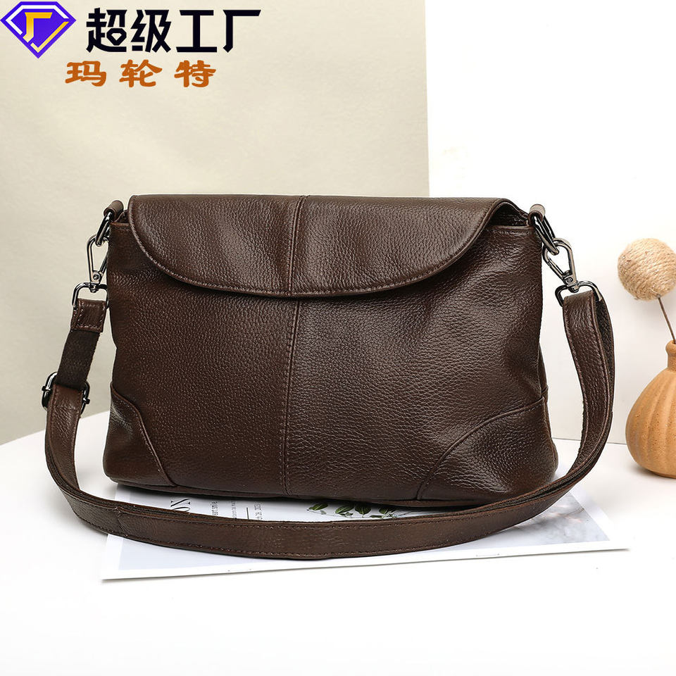 Túi đeo chéo nữ Ma Lun Te da bò lớp đầu, túi vuông nhỏ thời trang công sở dung tích lớn — Màu cà phê, Màu trắng ngà, Xanh nhạt, Xanh đậm