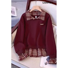 今年流行安可拉红加厚加绒衬衫领卫衣女2025秋冬新款假两件上衣服