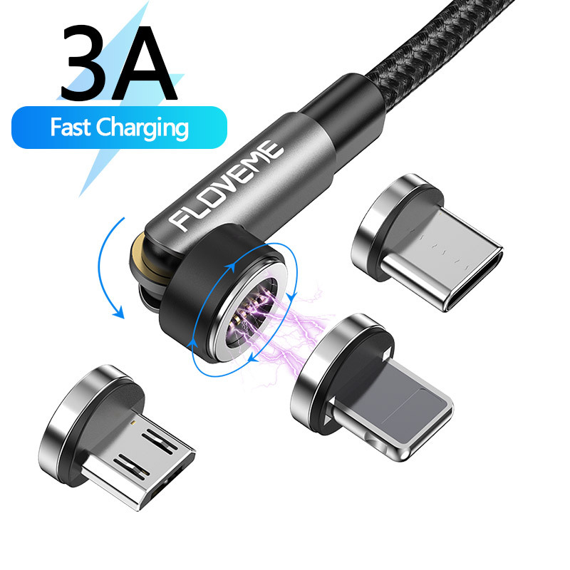 Magnetyczny kabel do transmisji danych Floveme, 7-pinowy, 3A, szybki kabel ładujący trzy w jednym, odpowiedni dla Apple i Androida TypeC_voghion.com