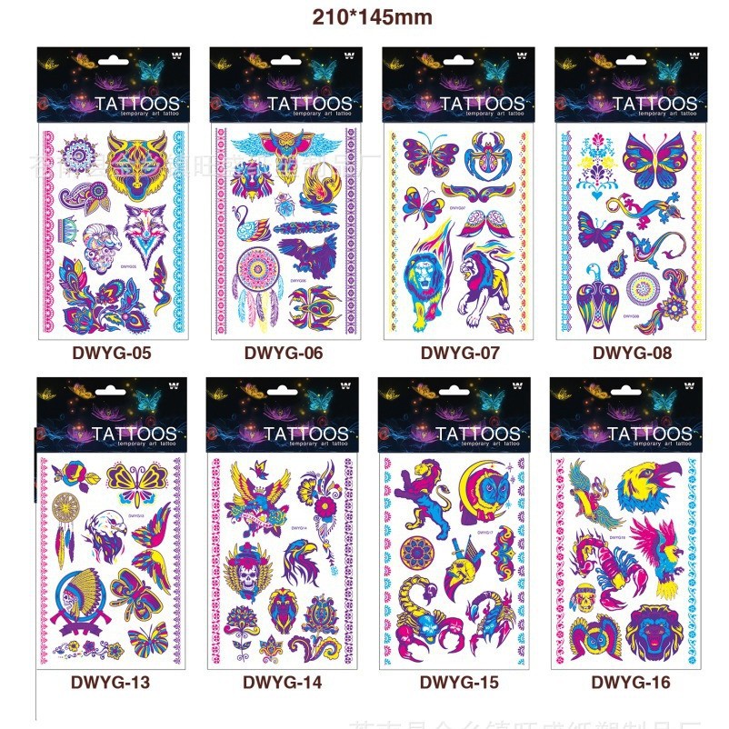 Tatuajes Temporales Fluorescentes para Brazo de Papel de Transferencia de Agua, Impermeable para Halloween