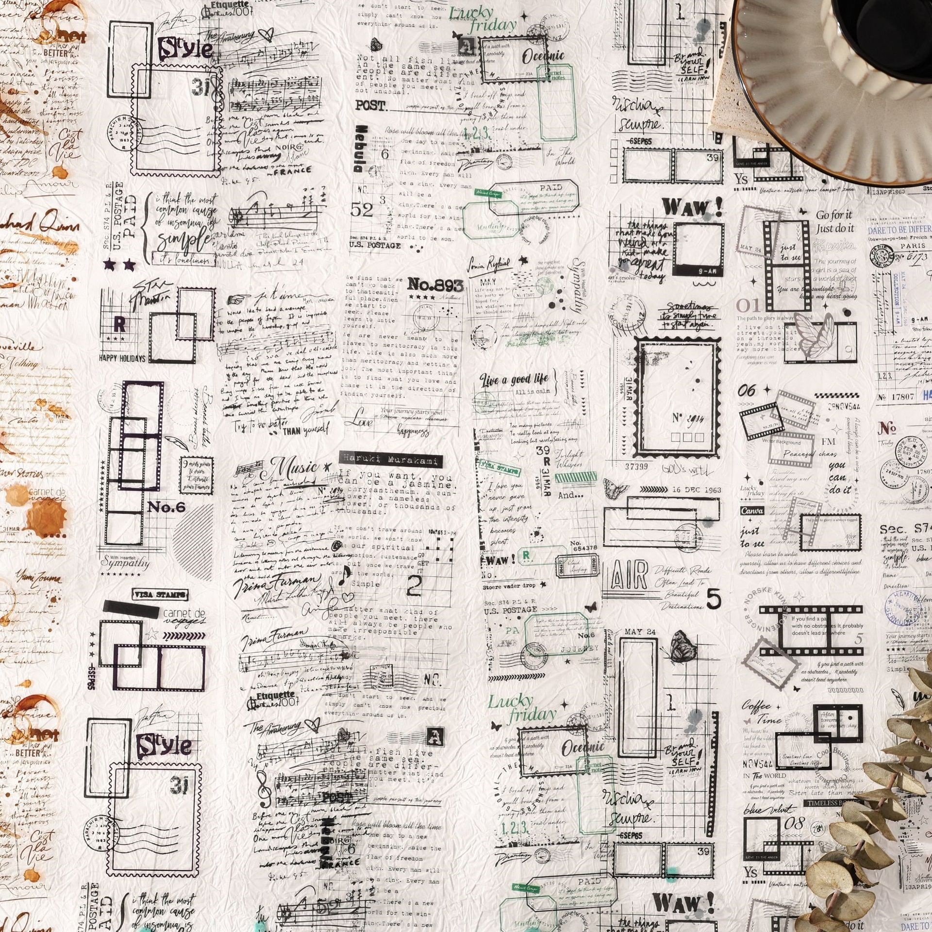 Cartas del pasado, cinta adhesiva impermeable transparente, caja de bricolaje, diario de cuenta manual, pegatinas, matasellos en inglés transfronterizo, pegatinas de paisajismo