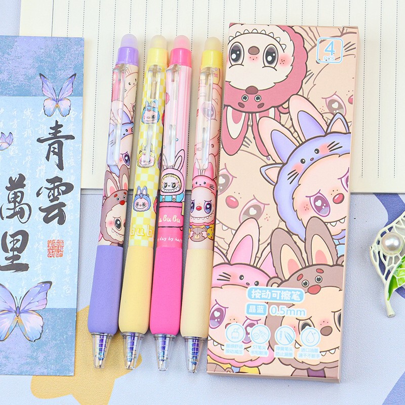 高颜值ラブブプッシュボタンペン漫画風可愛い学生用0.5mm速乾性筆記ペン中性ペン黒ペン|undefined
