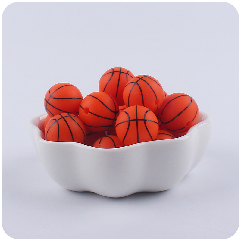 15mm de dibujos animados de fútbol de impresión de calidad alimentaria cuentas de silicona joyería de bricolaje chupete cadena mordedor pulsera collar accesorios pequeños