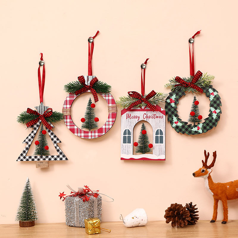 Cross-border new Christmas decorations cedar tree Christmas tree scene round small pendant scene decoration supplies