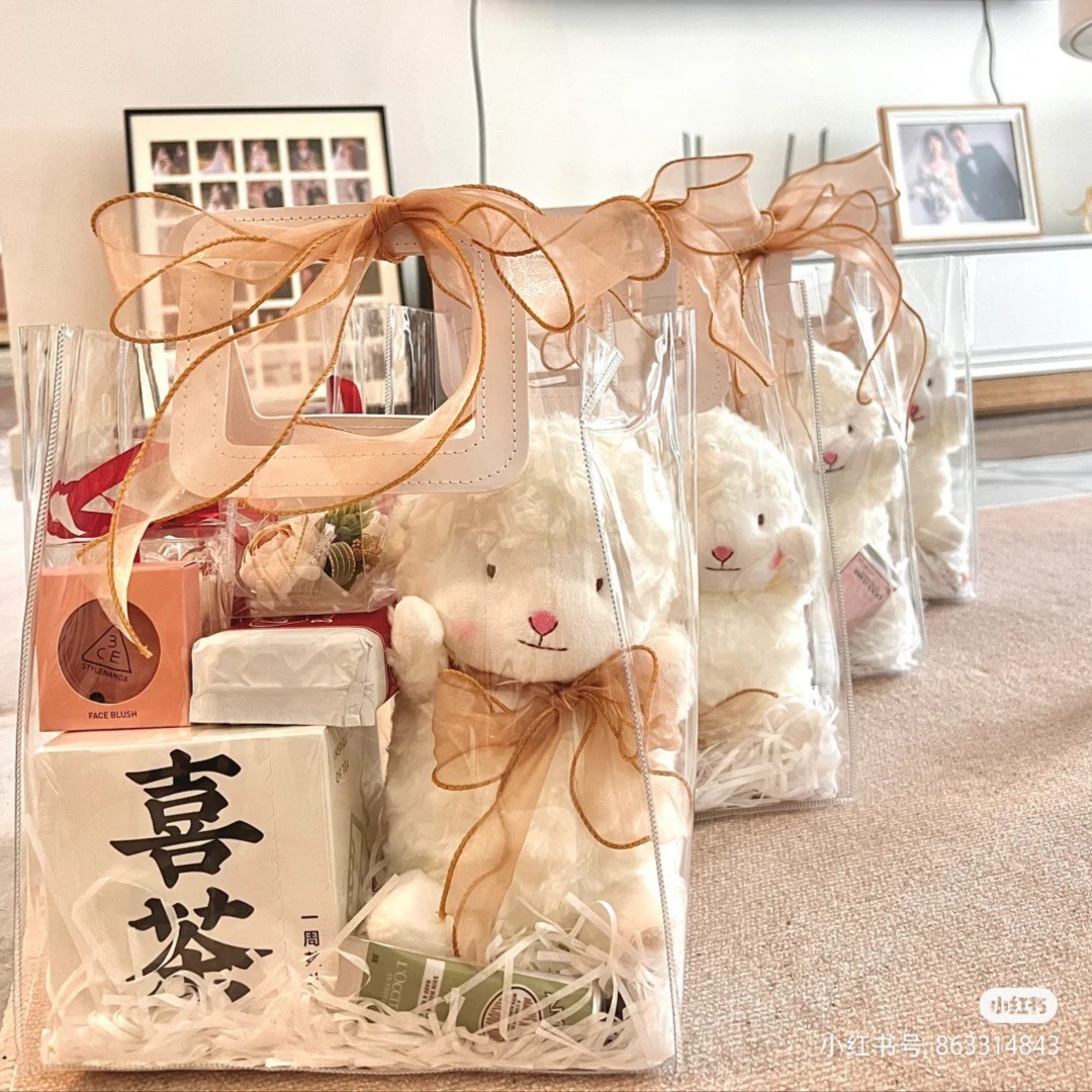 三八婦女節禮物袋子pvc透明禮品袋糖果手提袋伴手禮物包裝袋