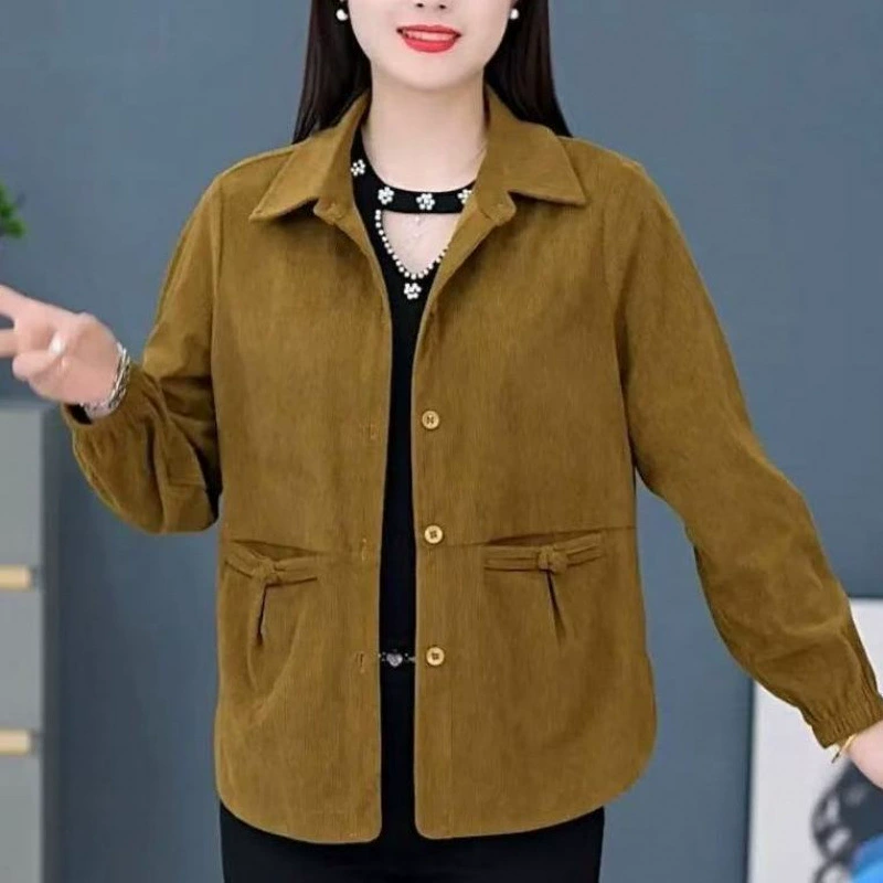 Среднего возраста женская вельветовая куртка повседневная топ новая средняя и пожилая мама свободная весенняя куртка с длинными рукавами