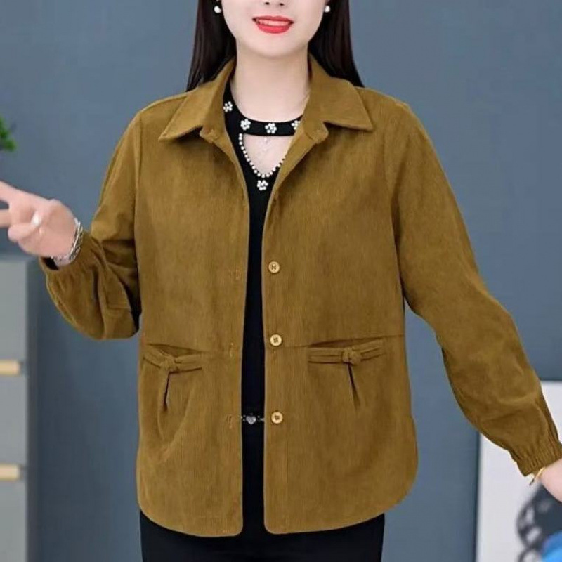 Middle-aged Women's Corduroy Jacket Casual Top New Middle-aged Mother Loose Long-sleeved Spring plus size Jacket