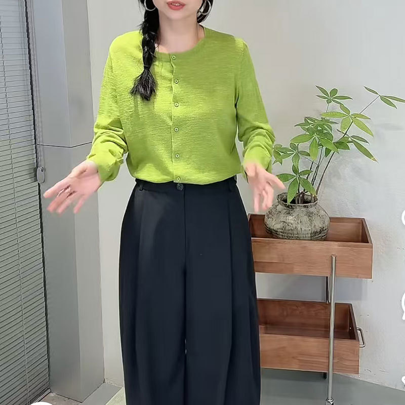 Spring and Summer New Ultra-Fine and Ultra-Thin Linen Wool Knitted Cardigan Women's Round Neck Jacket with Air-Conditioning Shirt Top Summer