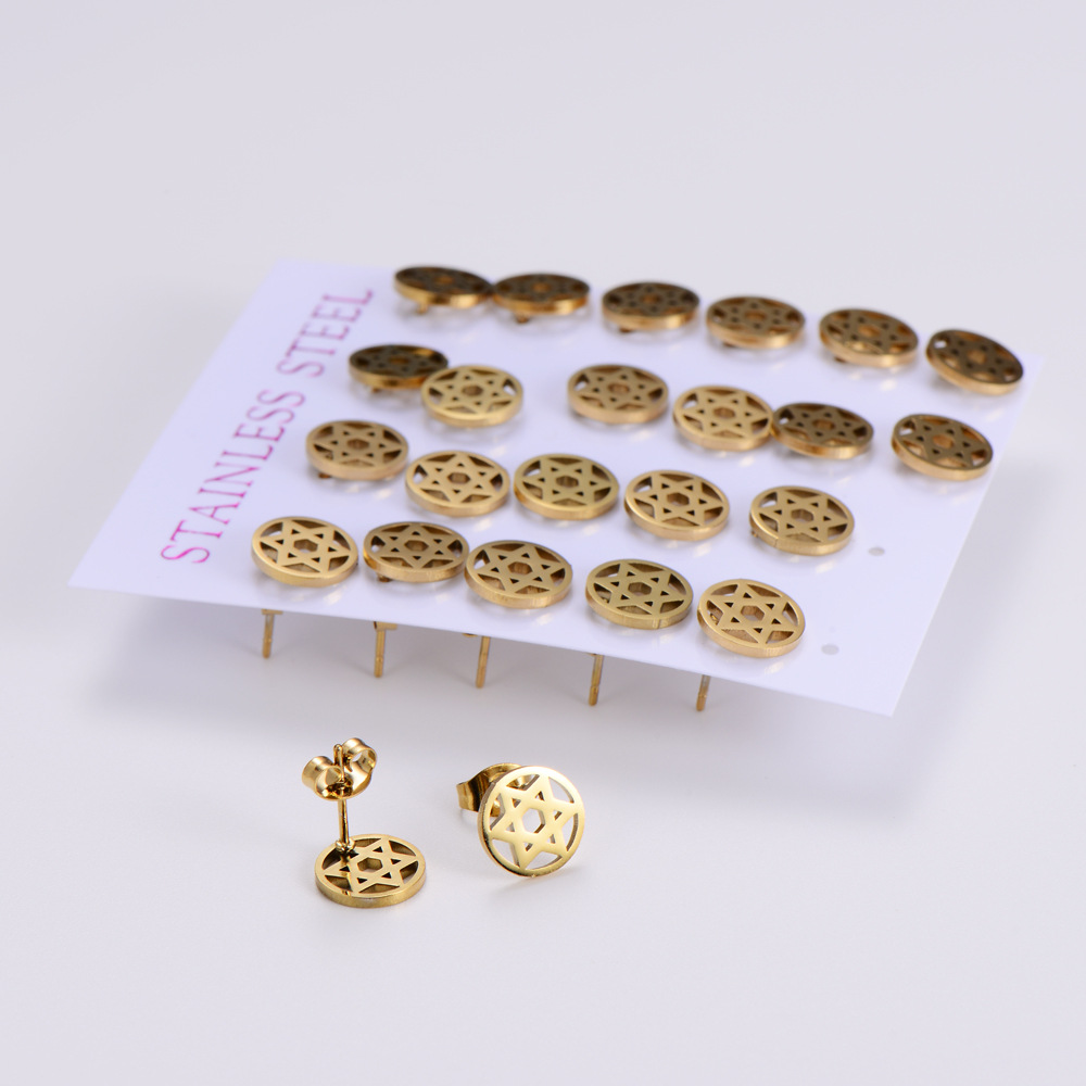 Fashion Star Stainless Steel Ear Studs Hollow Out Stainless Steel Earrings 1 Set display picture 2