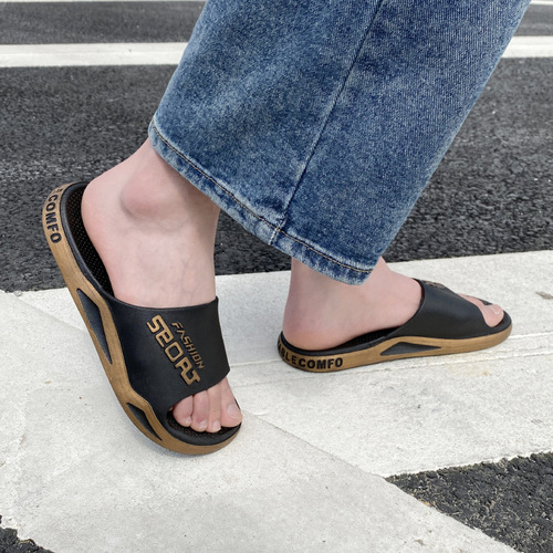 Summer slippers for men, indoor bathroom, bathing, non-slip, home couple, soft sole, poop-feeling sports slippers, women's outdoor wear