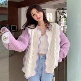 今年流行紫色毛衣外套秋季女装甜美上衣设计感小众针织开衫早春款