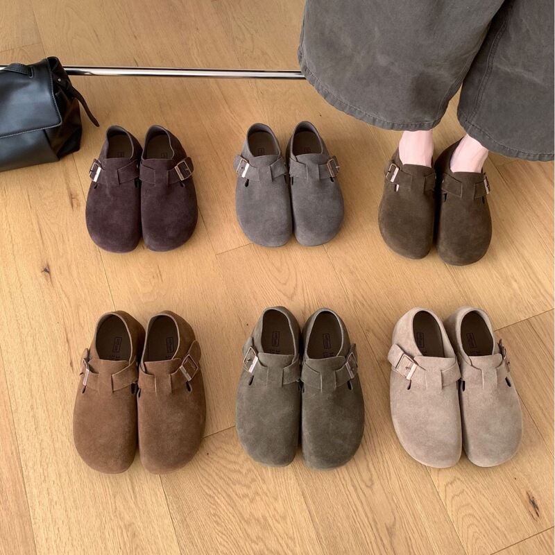 2026 Spring and Autumn New Style Lazy Shoes with 5CM Internal Height Increase, Thick Sole, Retro Versatile Commuting Japanese Birkenstock Mules